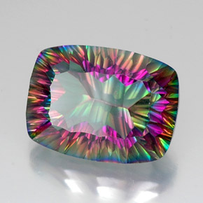 Quartzo místico multicolorido natural 19,59ct, almofada cortada, VVS