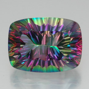 Quartzo místico multicolorido natural 22,12ct, almofada cortada, VVS