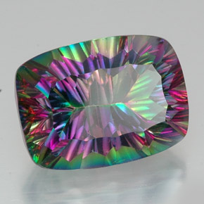 Quartzo místico multicolorido natural 22,12ct, almofada cortada, VVS