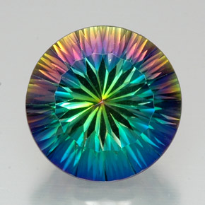 Quartzo místico multicolorido natural 20,55ct, corte redondo, VVS