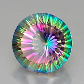Quartzo místico multicolorido natural 12,44ct, corte redondo, VVS