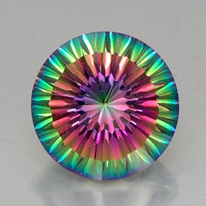 Quartzo místico multicolorido natural 12,86ct, corte redondo, VVS