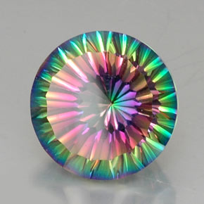 Quartzo místico multicolorido natural 12,86ct, corte redondo, VVS