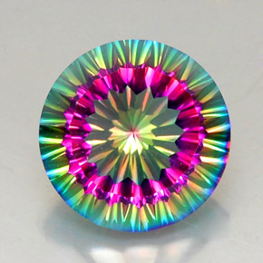 Quartzo místico multicolorido natural 11,47ct, corte redondo, VVS-VS