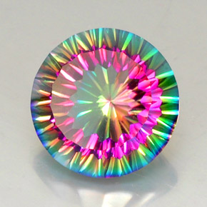 Quartzo místico multicolorido natural 11,47ct, corte redondo, VVS-VS