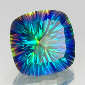 Quartzo místico multicolorido natural 21,79ct, almofada cortada, VVS-VS