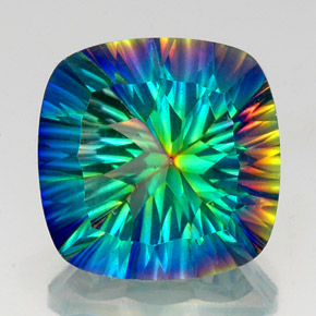 Quartzo místico multicolorido natural 22,17ct, almofada cortada, VS