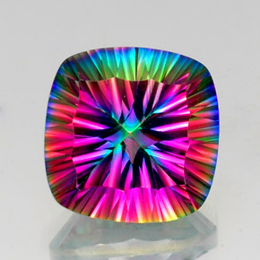 Quartzo Místico Top Rainbow Natural 15.60ct, Almofada cortada, VVS-VS