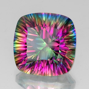 Quartzo místico multicolorido natural 15,31ct, almofada cortada, VVS-VS
