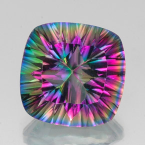 Quartzo Místico Top Rainbow Natural 15.34ct, Almofada cortada, VS