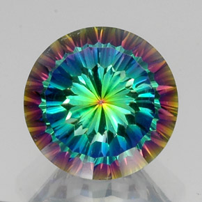 Quartzo místico multicolorido natural 10,43ct, corte redondo, VVS-VS