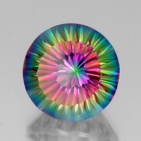 Quartzo místico multicolorido natural 12,43ct, corte redondo, VVS-VS