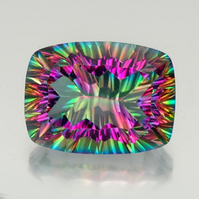 Quartzo místico multicolorido natural 21,31ct, almofada cortada, VVS-VS