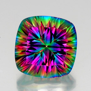 Quartzo místico multicolorido natural 16,89ct, almofada cortada, VVS-VS