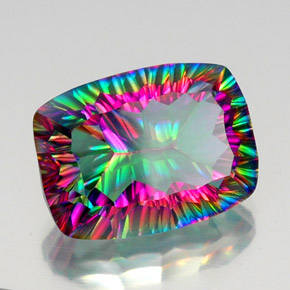 Quartzo místico multicolorido natural 19,18ct, almofada cortada, VVS-VS