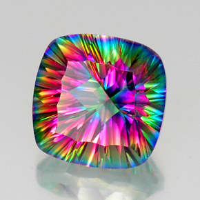 Quartzo Místico Top Rainbow Natural 15.32ct, Almofada cortada, VVS-VS