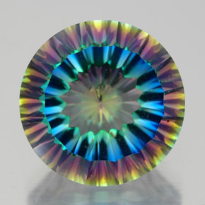 Quartzo místico multicolorido natural 9,22ct, corte redondo, VVS-VS