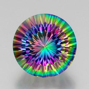 Quartzo místico multicolorido natural 12,53ct, corte redondo, VVS