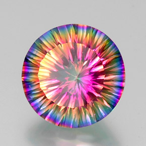 Quartzo místico multicolorido natural 10,67ct, corte redondo, VVS-VS