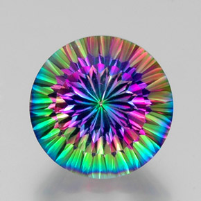 Quartzo místico multicolorido natural 12,41ct, corte redondo, VVS