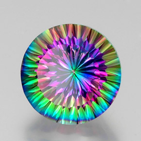 Quartzo místico multicolorido natural 12,41ct, corte redondo, VVS