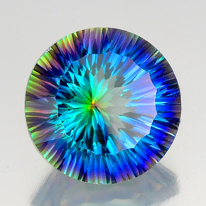 Quartzo místico multicolorido natural 18,74ct, corte redondo, VVS-VS