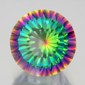 Quartzo místico multicolorido natural 10,29ct, corte redondo, VS