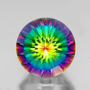 Quartzo místico multicolorido natural 9,69ct, corte redondo, VVS