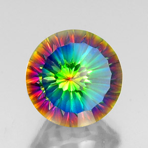 Quartzo místico multicolorido natural 10,27ct, corte redondo, VVS