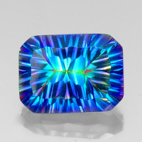 Quartzo místico multicolorido natural 10,24ct, corte esmeralda, VS