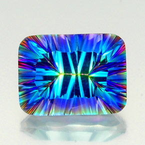 Quartzo místico multicolorido natural 10,56ct, corte esmeralda, VS