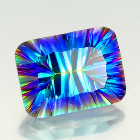 Quartzo místico multicolorido natural 10,56ct, corte esmeralda, VS