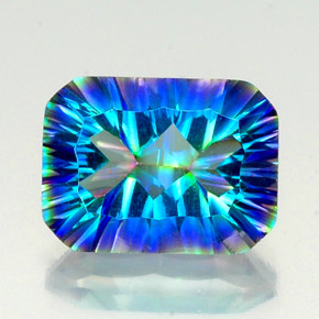 Quartzo místico multicolorido natural 10,29ct, corte esmeralda, VS-SI