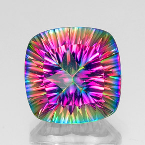 Quartzo Místico Top Rainbow Natural 15.82ct, Almofada cortada, VVS-VS