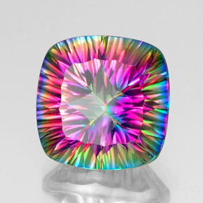 Quartzo Místico Top Rainbow Natural 15.82ct, Almofada cortada, VVS-VS