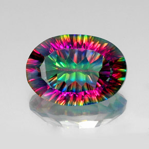 Quartzo místico multicolorido natural 11,94ct, corte oval, VVS-VS