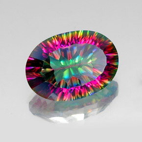 Quartzo místico multicolorido natural 11,94ct, corte oval, VVS-VS
