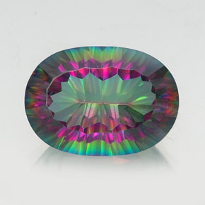 Quartzo místico multicolorido natural 13,74ct, corte oval, VS