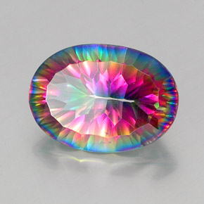 Quartzo místico multicolorido natural 11,26ct, corte oval, VVS-VS