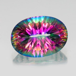 Quartzo místico multicolorido natural 13,49ct, corte oval, VVS-VS
