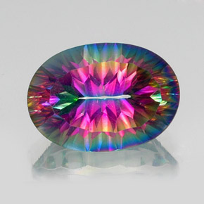 Quartzo místico multicolorido natural 13,75ct, corte oval, VVS-VS