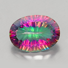 Quartzo místico multicolorido natural 11,71ct, corte oval, VVS-VS
