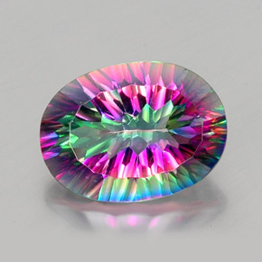 Quartzo místico multicolorido natural 11,48ct, corte oval, VVS-VS