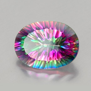 Quartzo místico multicolorido natural 11,48ct, corte oval, VVS-VS