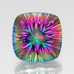 Quartzo místico multicolorido natural 15,58ct, almofada cortada, VVS