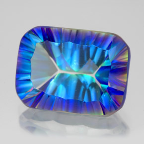 Quartzo místico multicolorido natural 11,18ct, corte esmeralda, VVS-VS