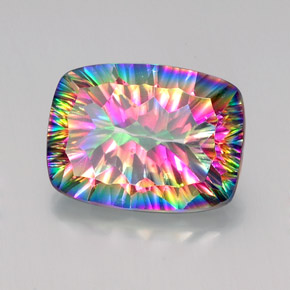 Quartzo místico multicolorido natural 18,37ct, almofada cortada, VVS