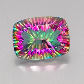 Quartzo místico multicolorido natural 19,28ct, almofada cortada, VVS
