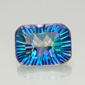 Quartzo místico multicolorido natural 9,71ct, corte esmeralda, VVS