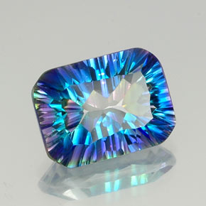 Quartzo místico multicolorido natural 10,19ct, corte esmeralda, VVS-VS